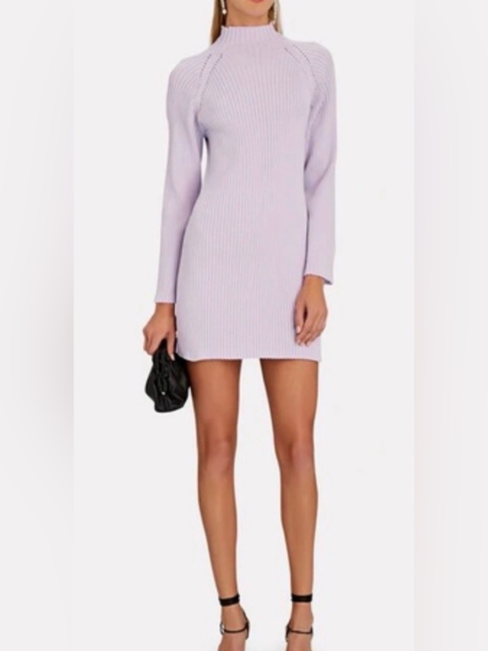 Anna Quan Sadie Ribbed Knit Lavender Mini Dress Size 4 | Minimal Cool-Girl Knit